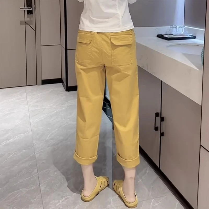 2025年夏季新款九分休闲裤女显瘦洋气哈伦裤大码遮肉薄款工装裤子