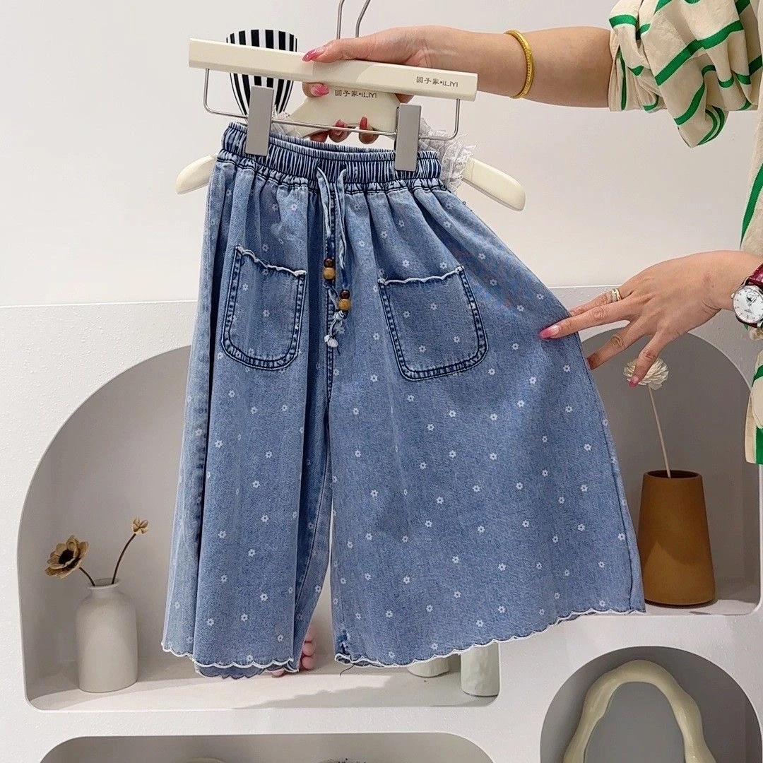 2025新款女童夏季薄款天丝九分牛仔裤儿童宽松阔腿长裤韩版童装
