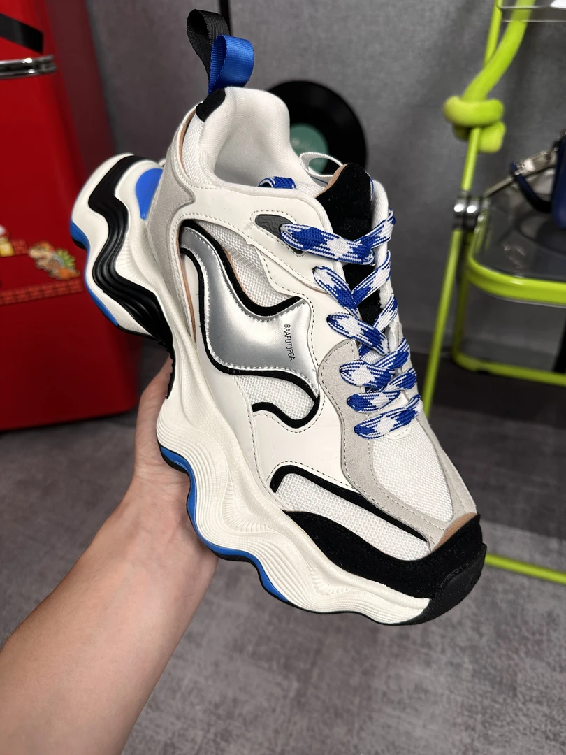 新款潮流拼色设计感波浪厚底5CM隐形增高透气网面百搭休闲老爹鞋