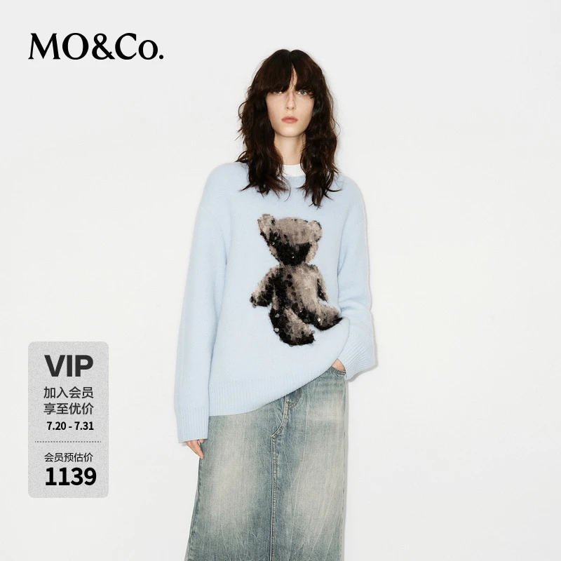 MOCO毛衣冬绵羊毛羊驼毛粗纺毛绒小熊图案宽松MBD4SWTT03