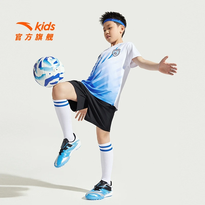 安踏儿童男童足球比赛套2025夏季新款透气耐脏青少年运动两件套装