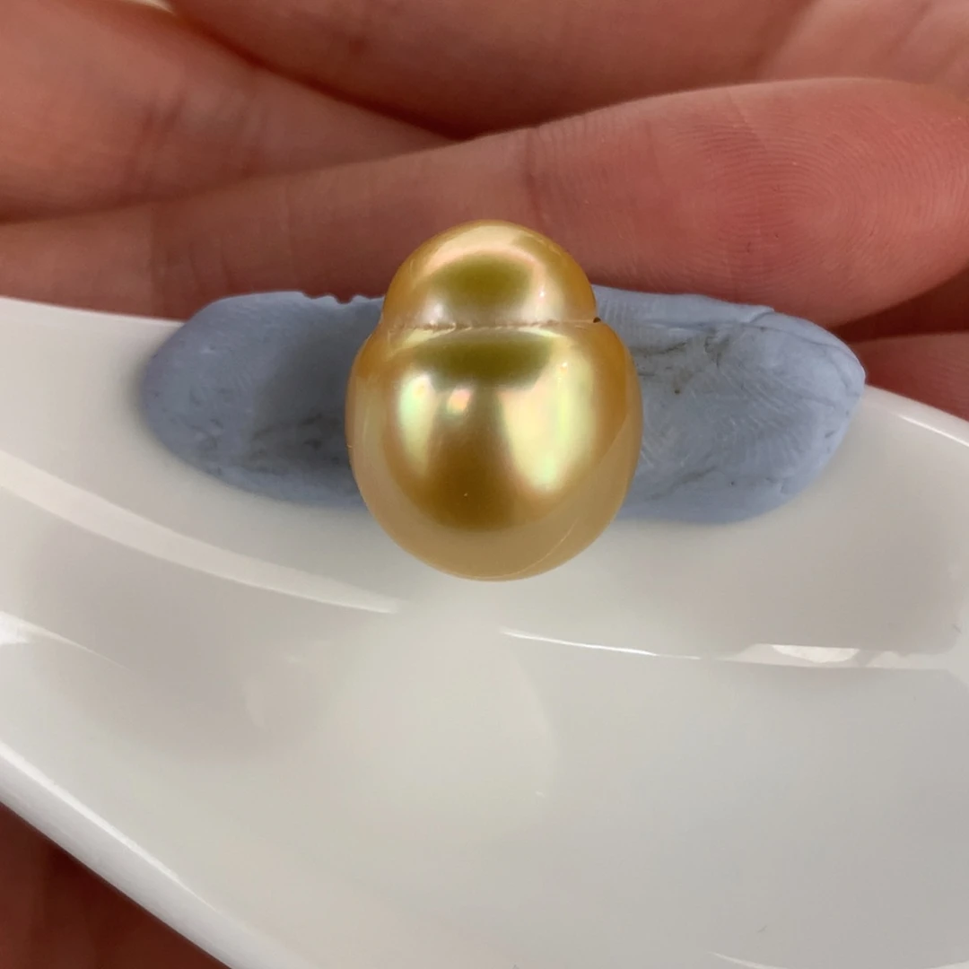 定制海水珍珠未镶嵌裸珠14.2mm葫芦金珠一颗