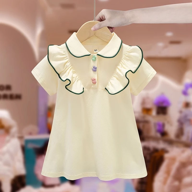 女童夏季公主裙洋气polo领裙子儿童公主风时髦小女孩纯棉连衣裙子