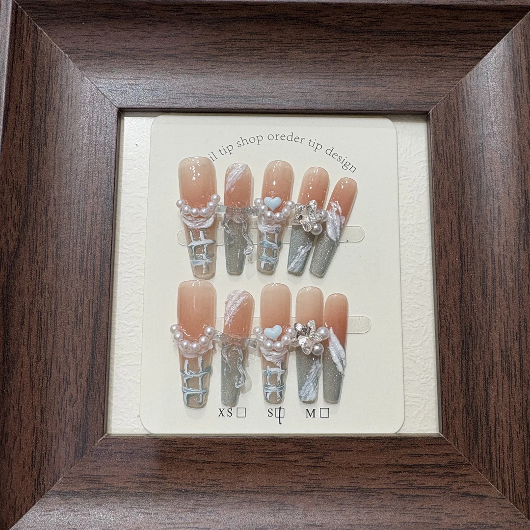 【编码049】冰透纯手工渐变蝴蝶结豹纹显白百搭穿戴甲