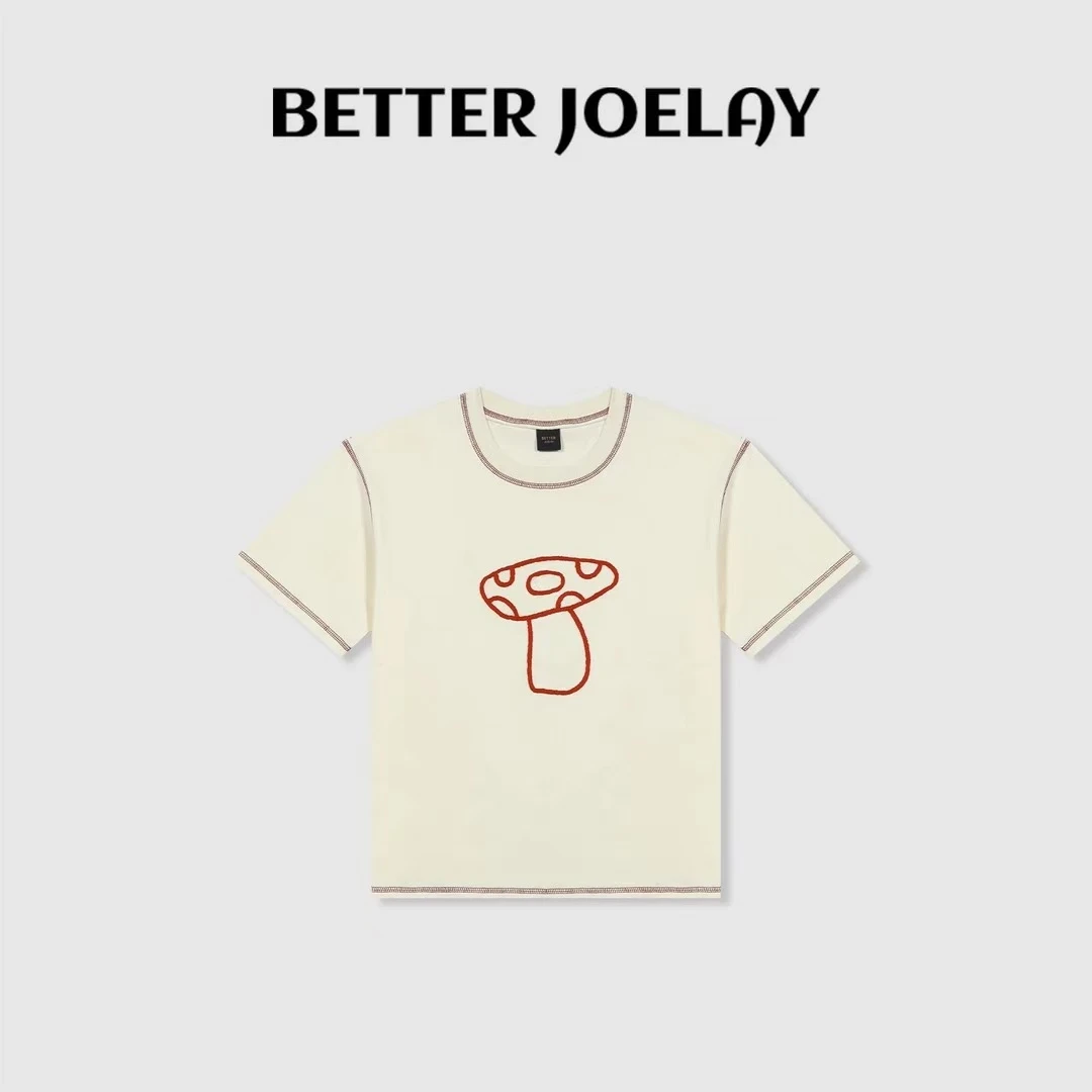 BETTER JOELAY 中版【线条蘑菇】百搭简约可爱T恤短袖休闲风KH1398
