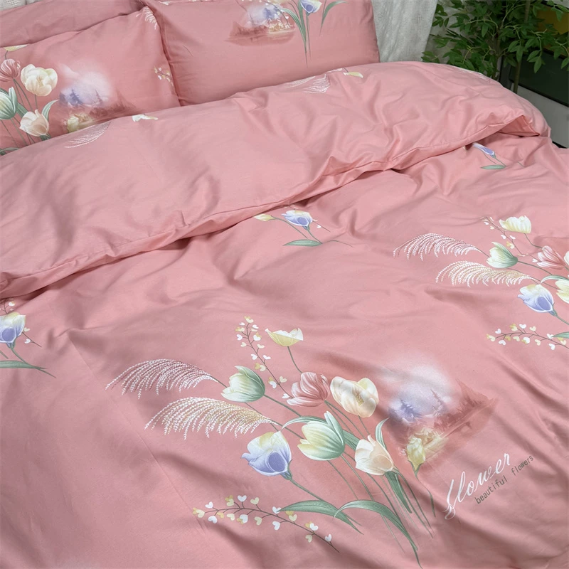 全棉四件套100%纯棉被套床单床笠简约田园复古大花卉加大双人