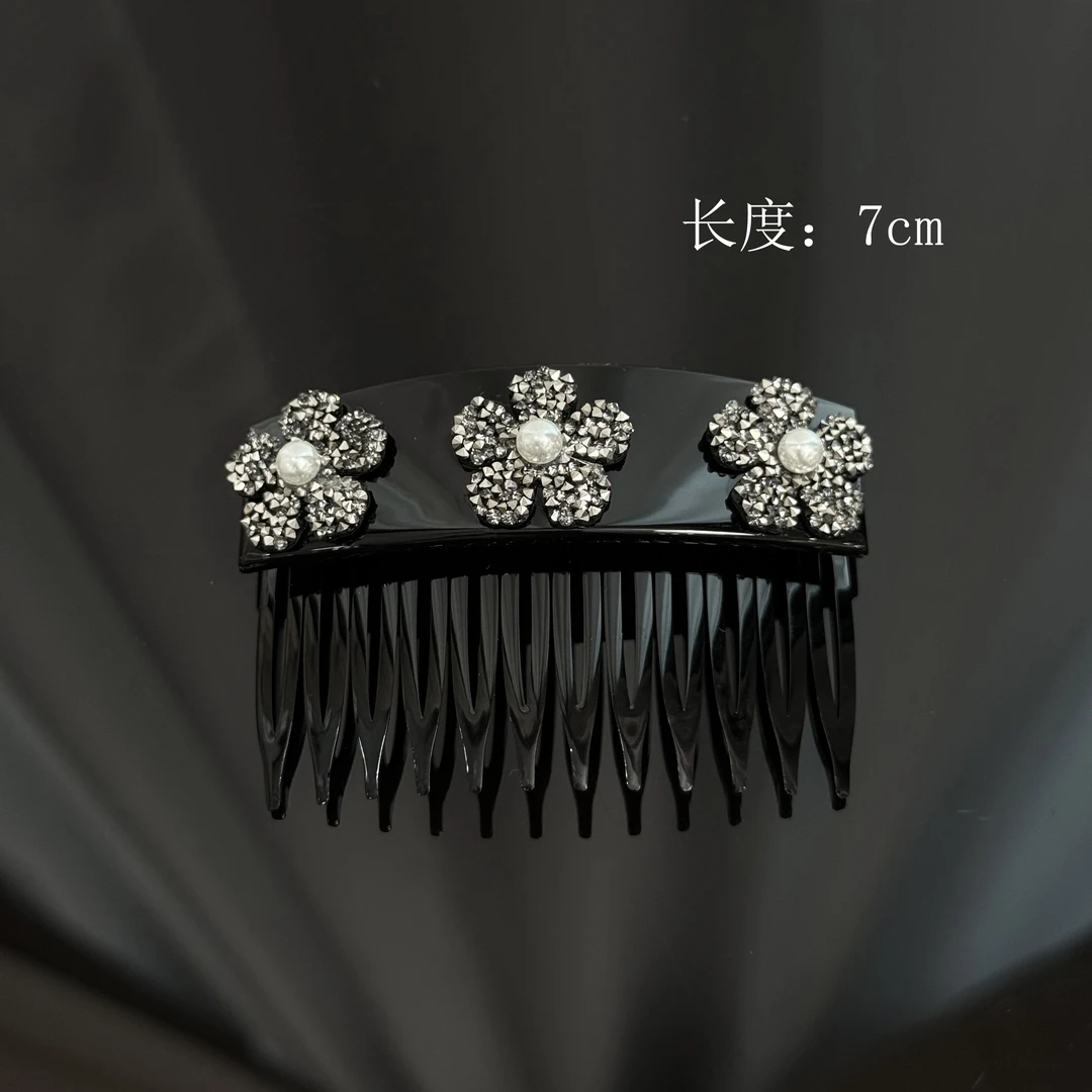 BAOSHATI/宝莎缇F-896高级感轻奢满钻花朵黑色简约插梳