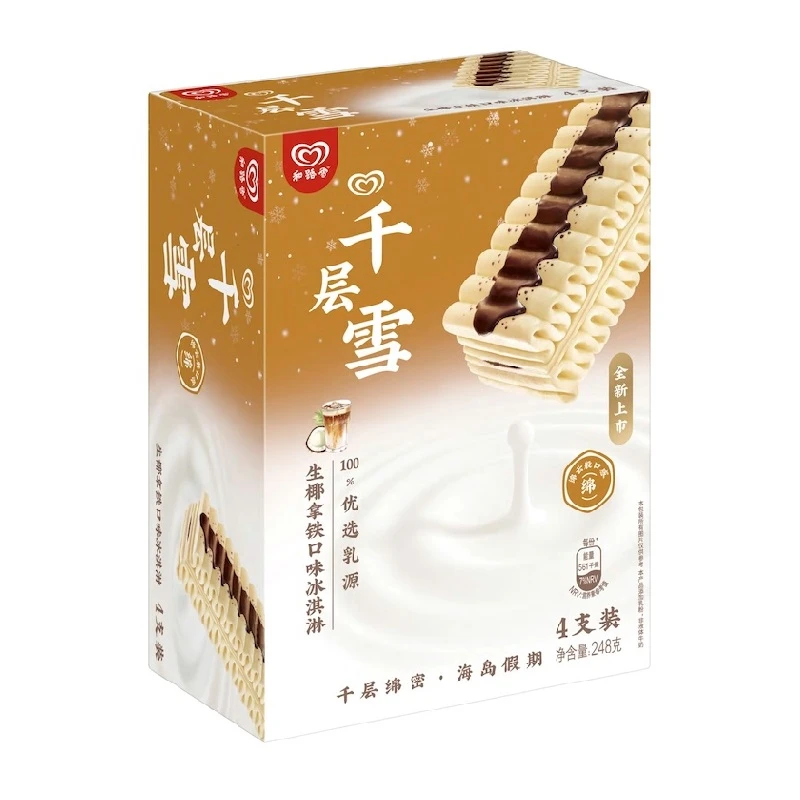 【新品上市】和路雪千层雪棒生椰拿铁口味冰淇淋4支/248g/盒雪糕同城配
