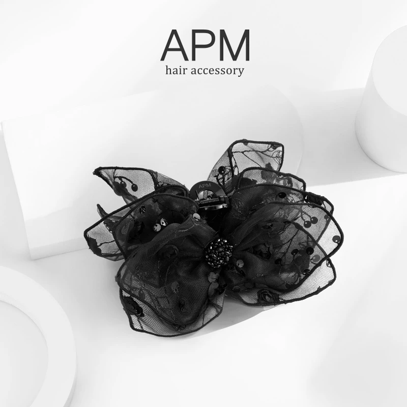 APM黑色铂爵玫瑰大号抓夹女法式网红百搭盘发夹原创设计气质发饰
