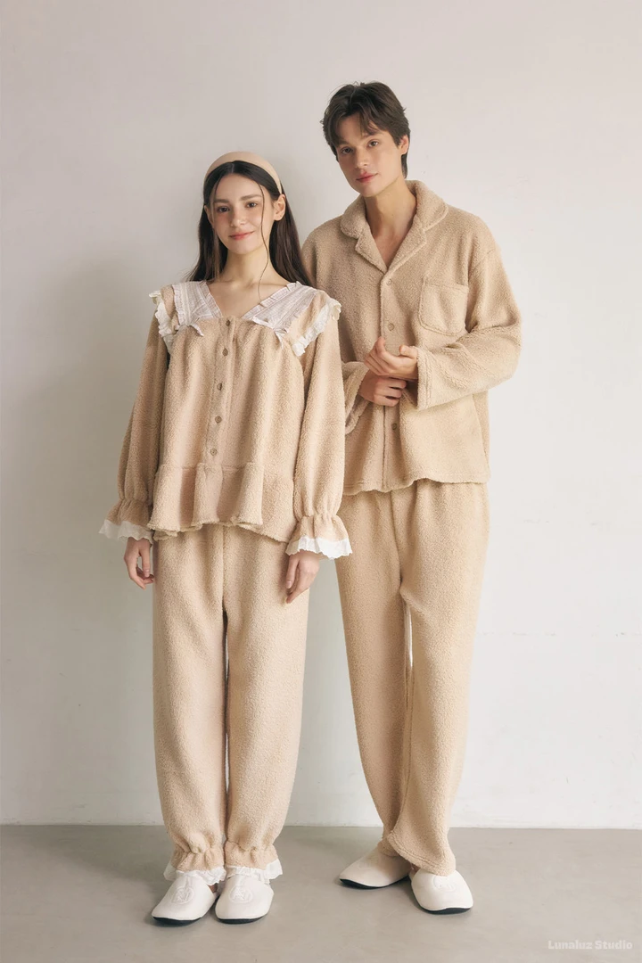 Lunaluz韩国品牌进口正品羊羔绒睡衣家居服套装保暖柔软舒适居家