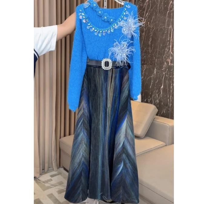 芙娜妮polo领设计感保暖休闲风秋季新款不规则半裙两件套F2431920