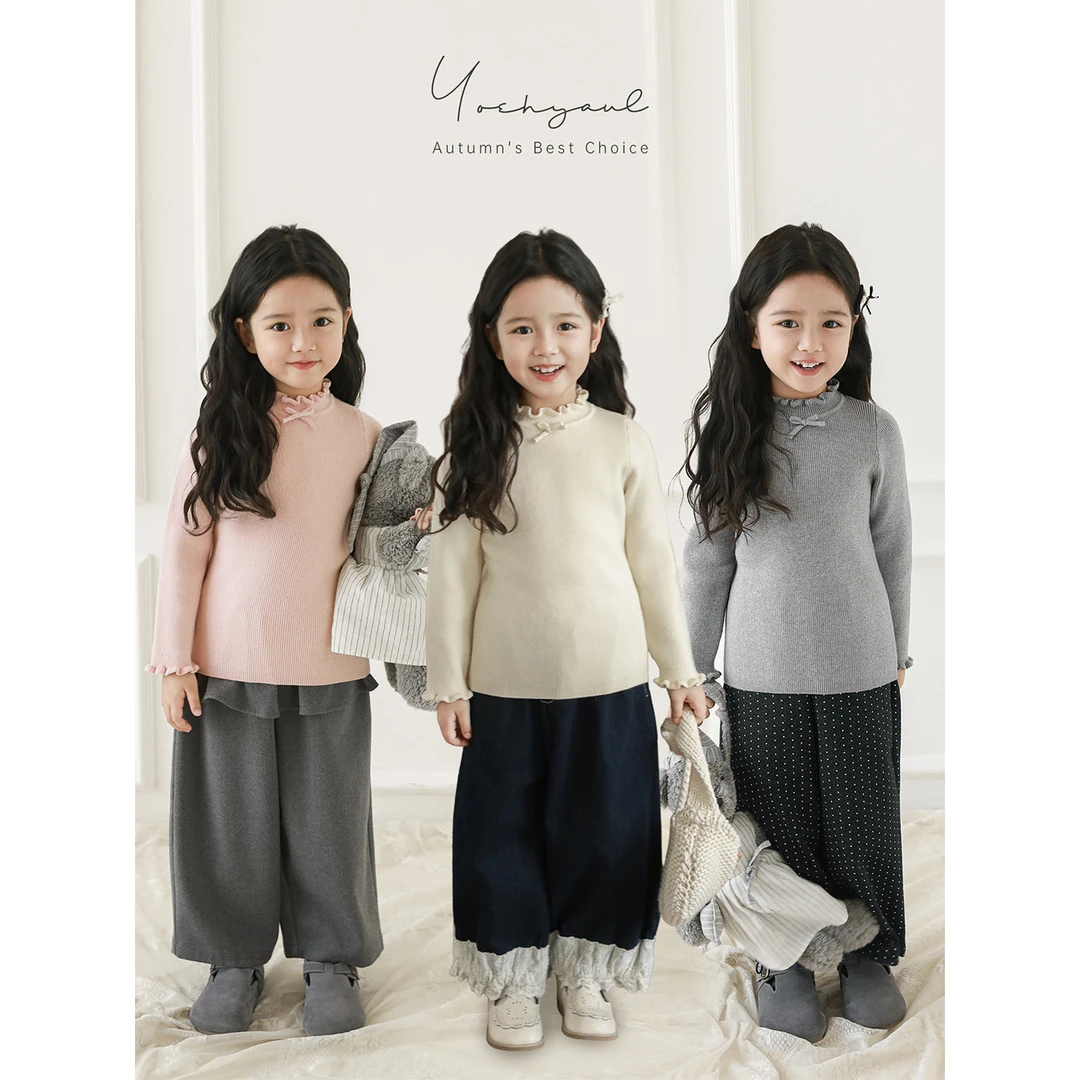 YOEHYAUL/幼悠【法式甜美】冬叁波女童童装法式弹衫力坑条打底D4315
