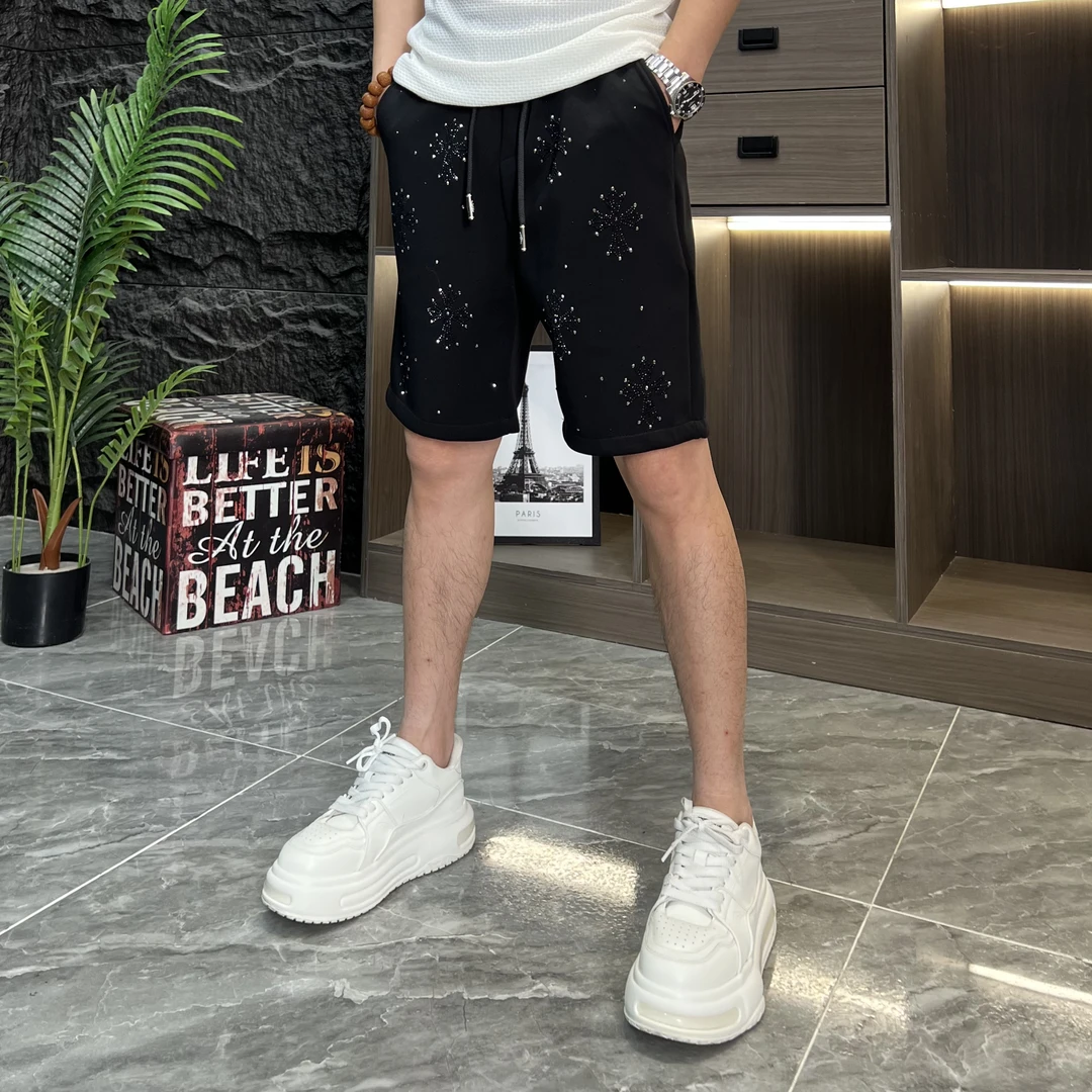 重工烫钻青春潮流夏季韩版休闲裤宽松短裤时尚男士11-28