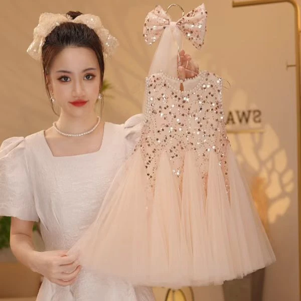 【现货直发】女童夏季连衣裙新款亮片拼接公主裙中小童4女孩5中长裙