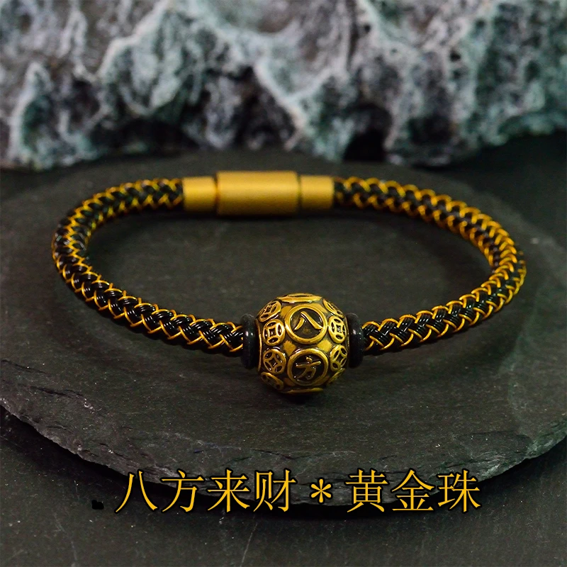 易哥诺玺晶足金八方来财刺青转运珠金钱手串手工炫黑金复古国潮