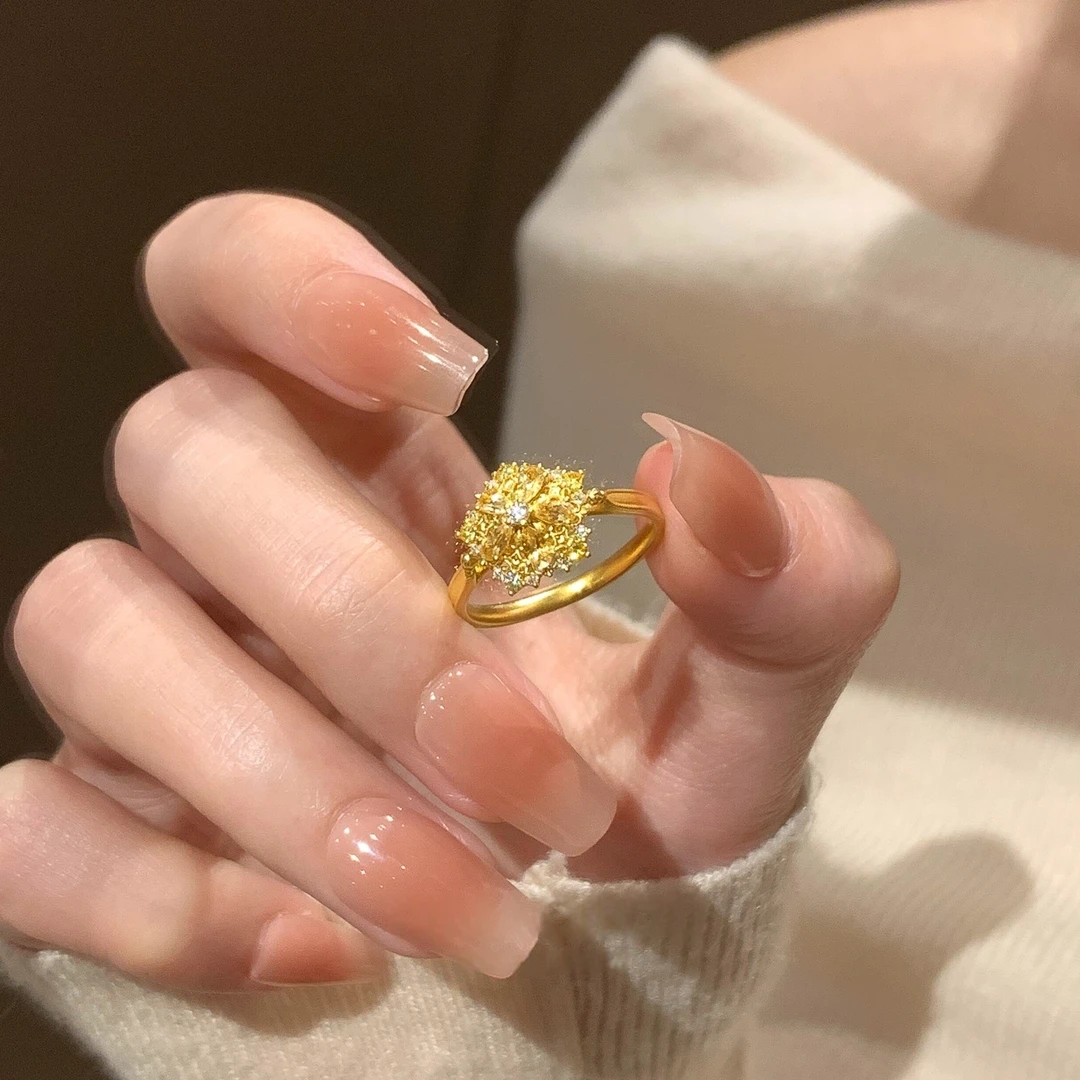 卡柒 铜合金戒指 爆闪金色雪花戒指轻奢小众设计高级感精致食指戒