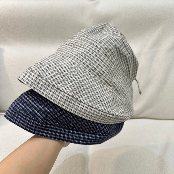 渔夫帽格子夏季卷边格纹童帽帽子鸭舌帽春夏盆帽
