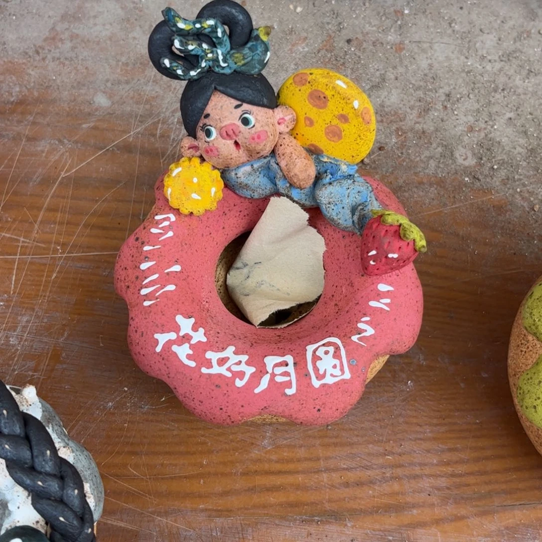 泥塑古镇炻陶花盆