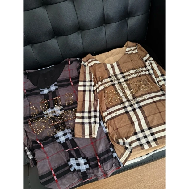 加州美式烫钻七分袖高弹力紧致上衣