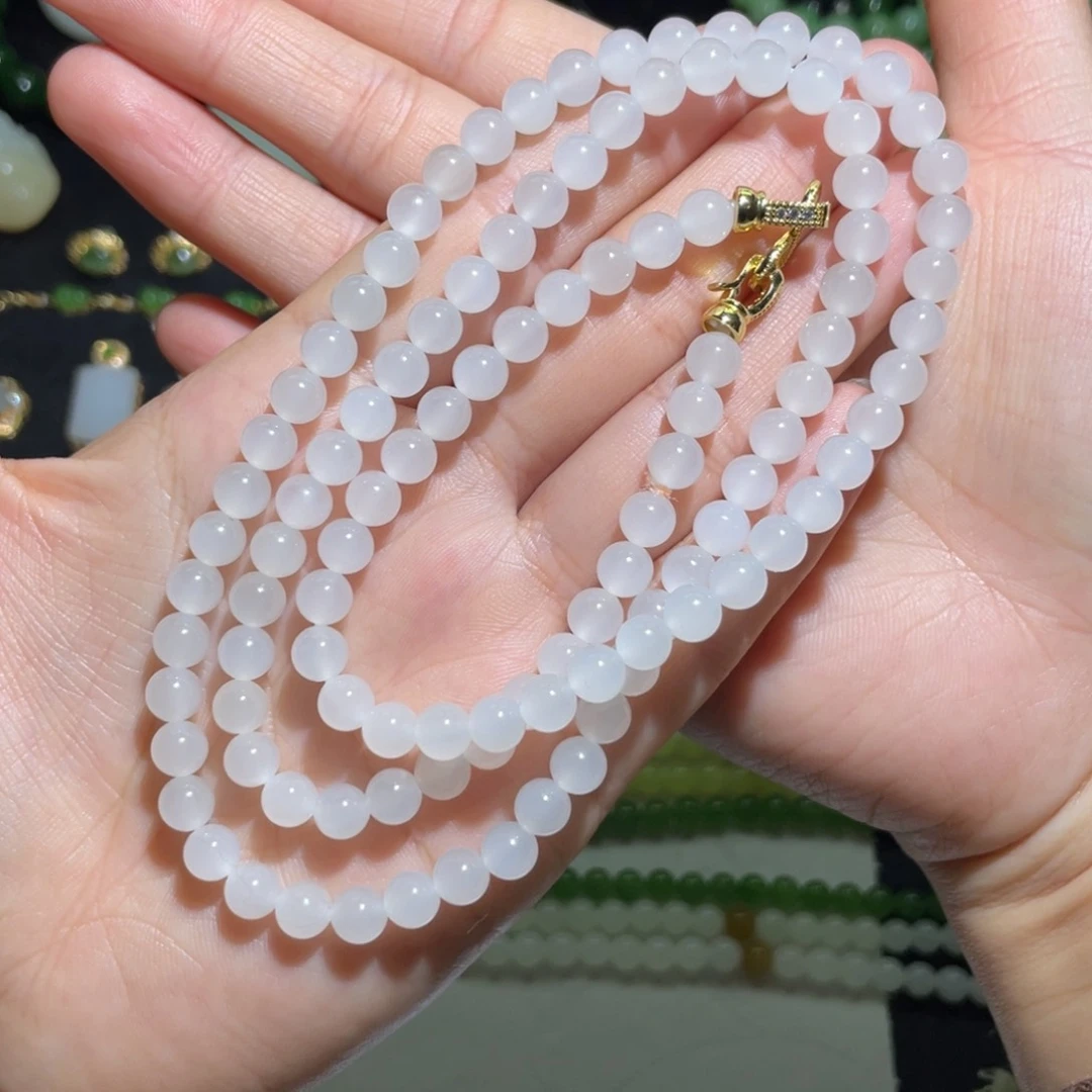 和田玉冰白细度过灯6mm108未镶嵌