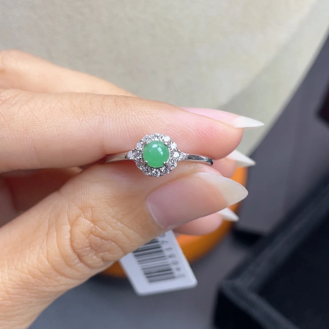 【闪购商品】翡翠戒指银S925镶嵌60号 绿蛋面