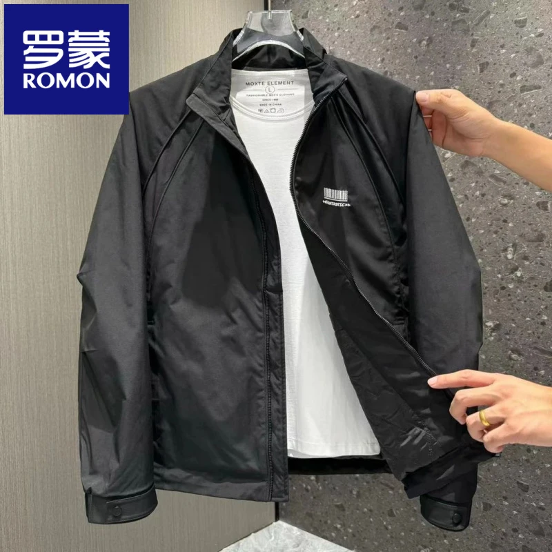 罗蒙休闲夹克秋冬休闲男士宽松时尚潮流百搭设计感立领二棉外套