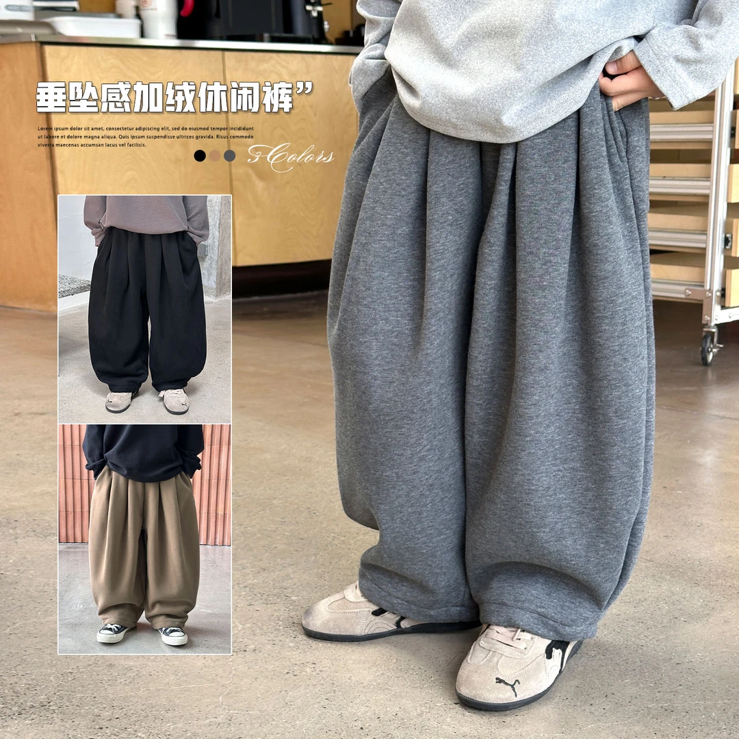 儿童加厚裤子男童加绒运动裤秋冬装中大童冬季新款一体绒休闲裤潮
