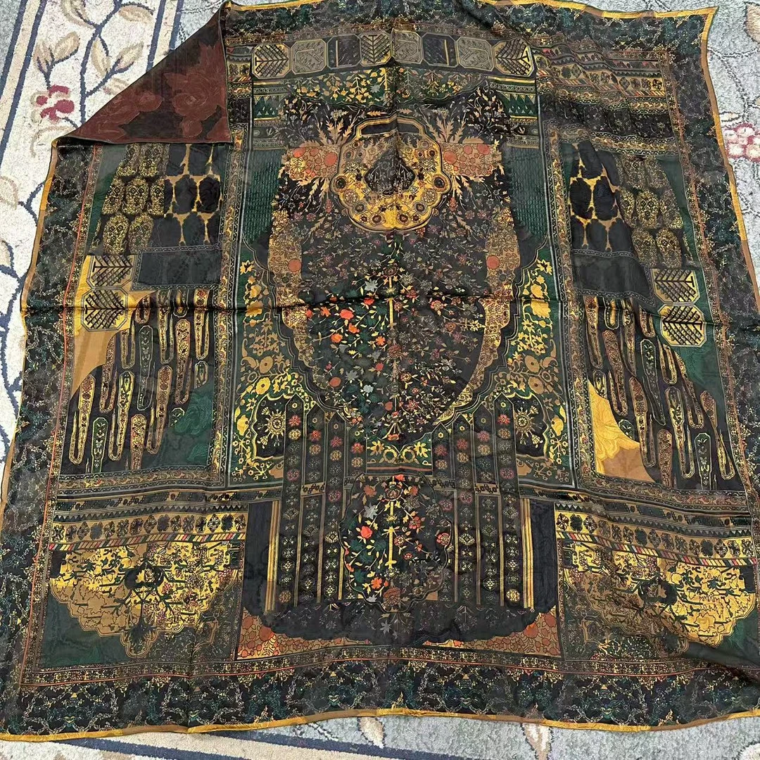 140剪花香云纱-高照青铜   135cm丝巾