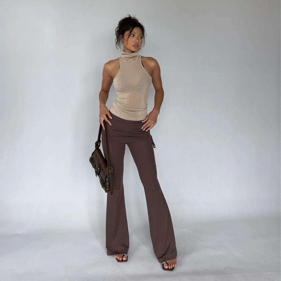 【Fcii】酷妹侧系带裙子喇叭阔腿裤弹力裤腰H4K2496