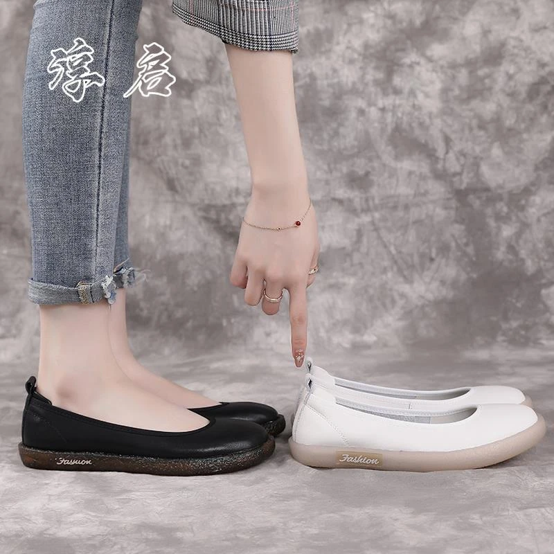 淳启夏季大码瓢鞋2025新款浅口一脚蹬单鞋百搭软底鞋中老年皮鞋