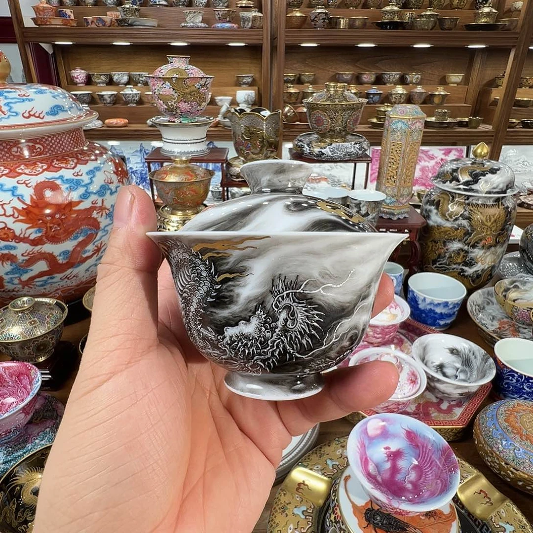 某林堂同款墨龙盖碗