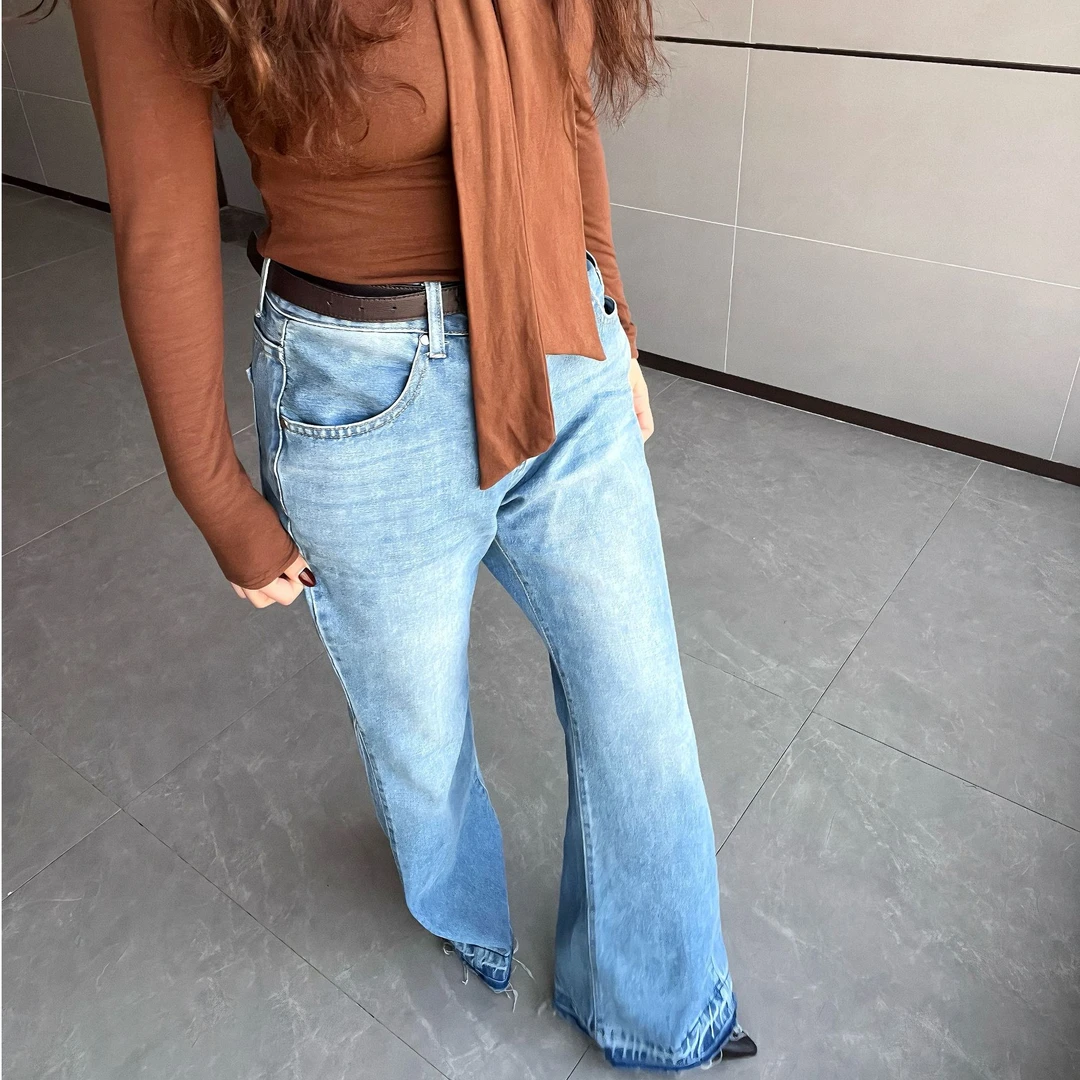 百搭显瘦显高春季无弹微喇叭牛仔裤时尚修身设计感复古  6605#