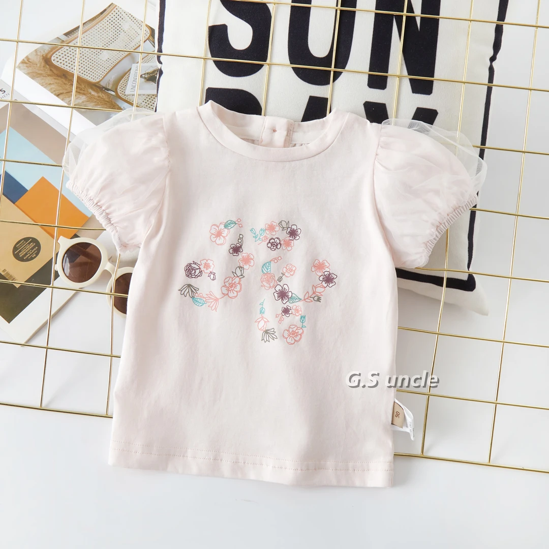 【花园派对】B160女宝夏季新款短袖洋气百搭纯棉网纱袖上衣