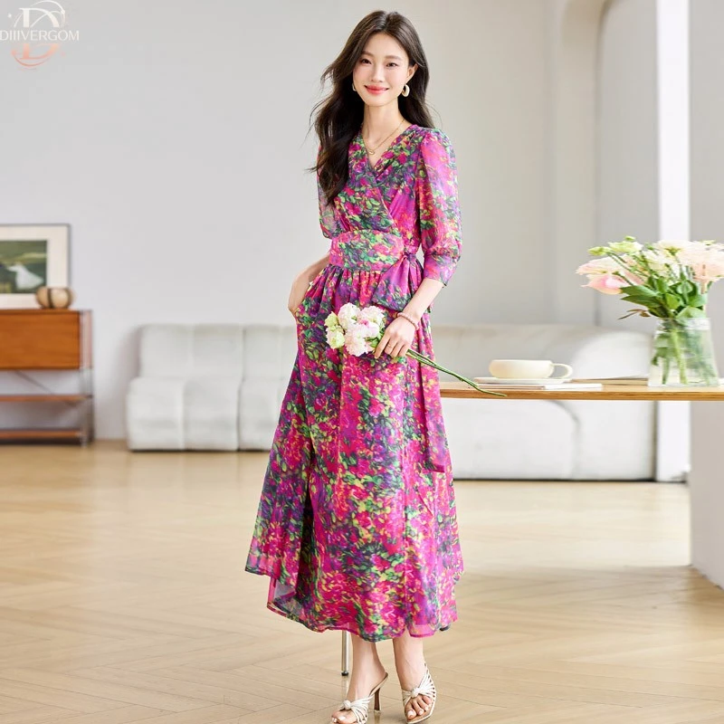 DIIIVERGOM碎花连衣裙2025夏新款冷淡系独特别致法式气质海边度假