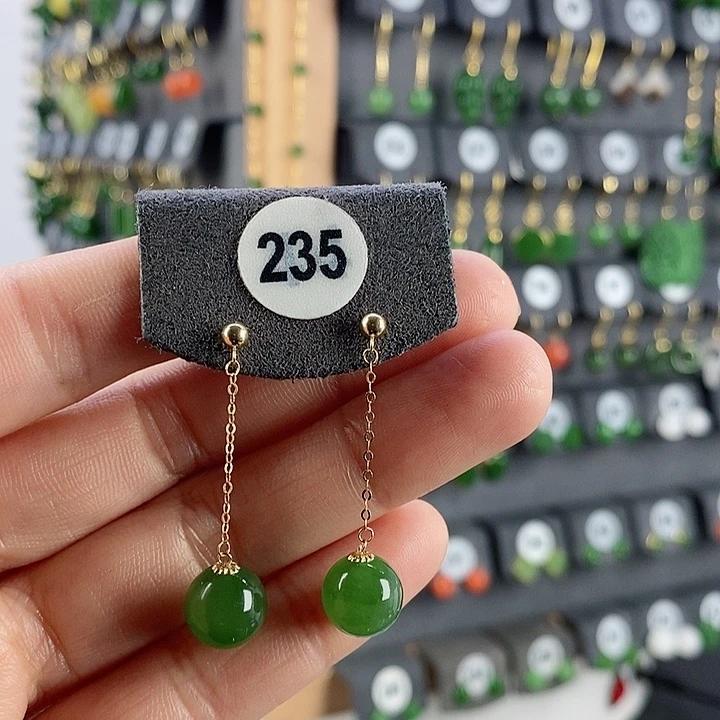 和田玉耳饰18K金镶嵌