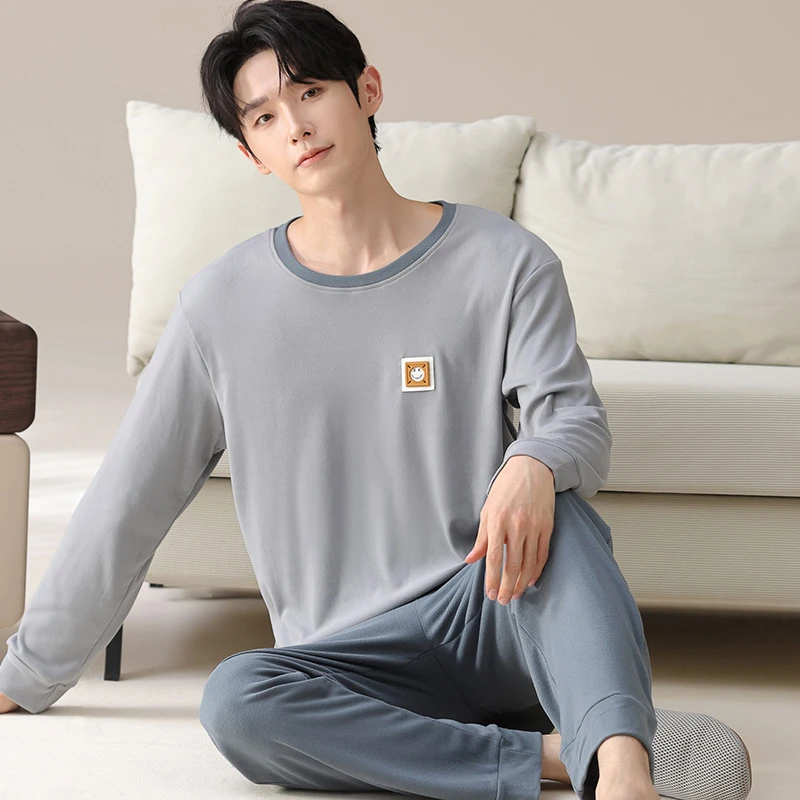 高级感双面德绒男士秋冬季长袖睡衣青年简约圆领可外穿家居服套装