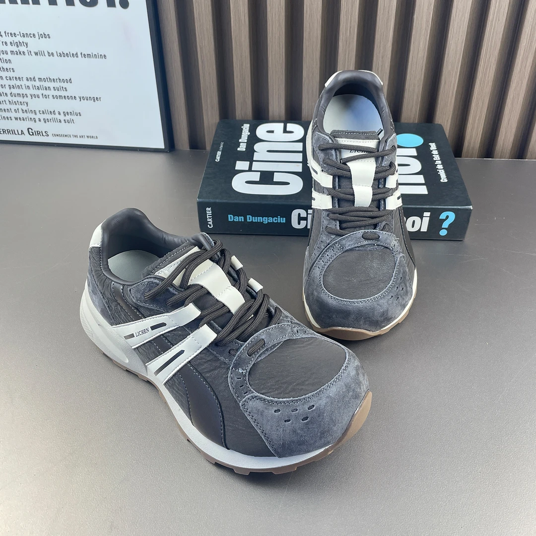 试试德训鞋女2025秋季新款拼色女鞋真皮透气阿甘鞋百搭运动跑步鞋