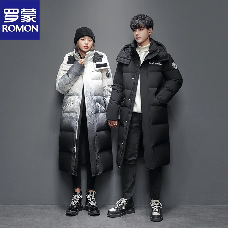Romon/罗蒙新款棉服男冬季加厚过膝商务男士长款情侣外套保暖衣