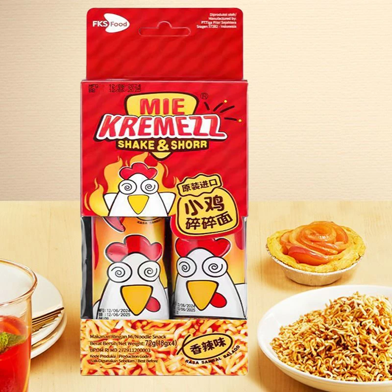 【临期特价】印尼进口MIEKREMEZZ小鸡碎碎面香辣味干吃面盒装干脆面