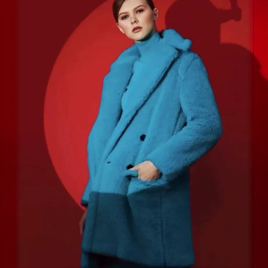 95新 MaxMara H12959 Teddy系列 蓝色泰迪羊驼毛大衣外套40 M
