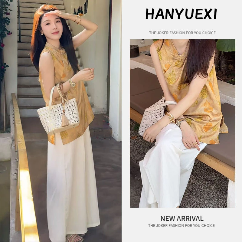 今年流行穿搭一整套2025新款夏季轻奢旗袍上衣减龄显瘦阔腿裤套装