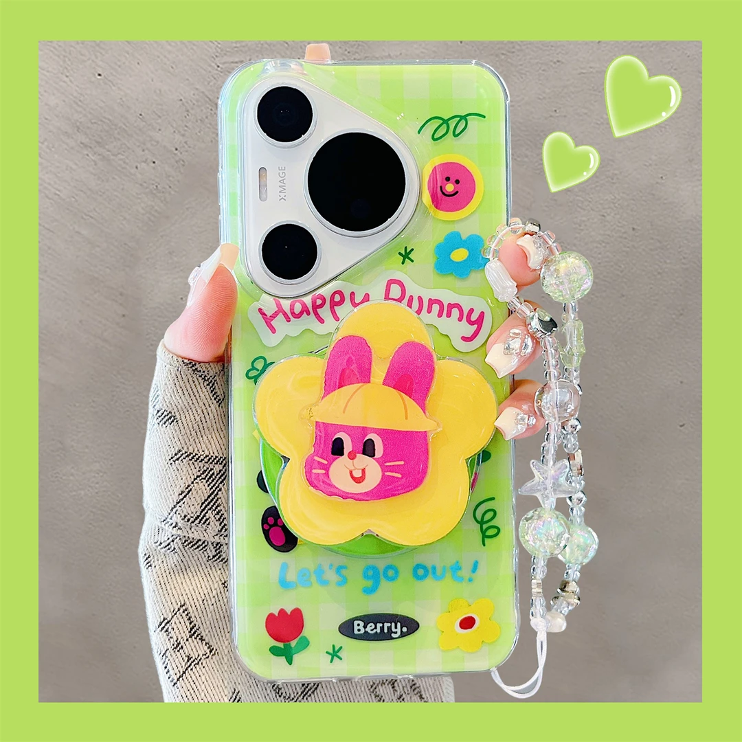 适用华为pura70pro+手机壳日韩ins风可爱格纹花朵兔子mate70pro女