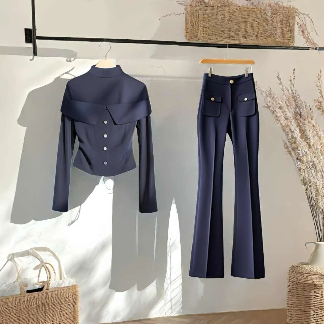 雅丹风韩系轻奢高级感气质绝美显瘦上衣休闲高腰显瘦微喇长裤女装