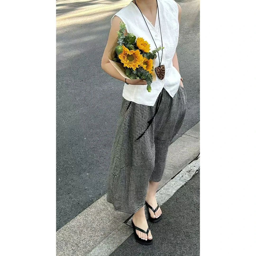 “亚麻格子裙” 100%全亚麻色织格子茧型裙 超舒适超凉快  W-176