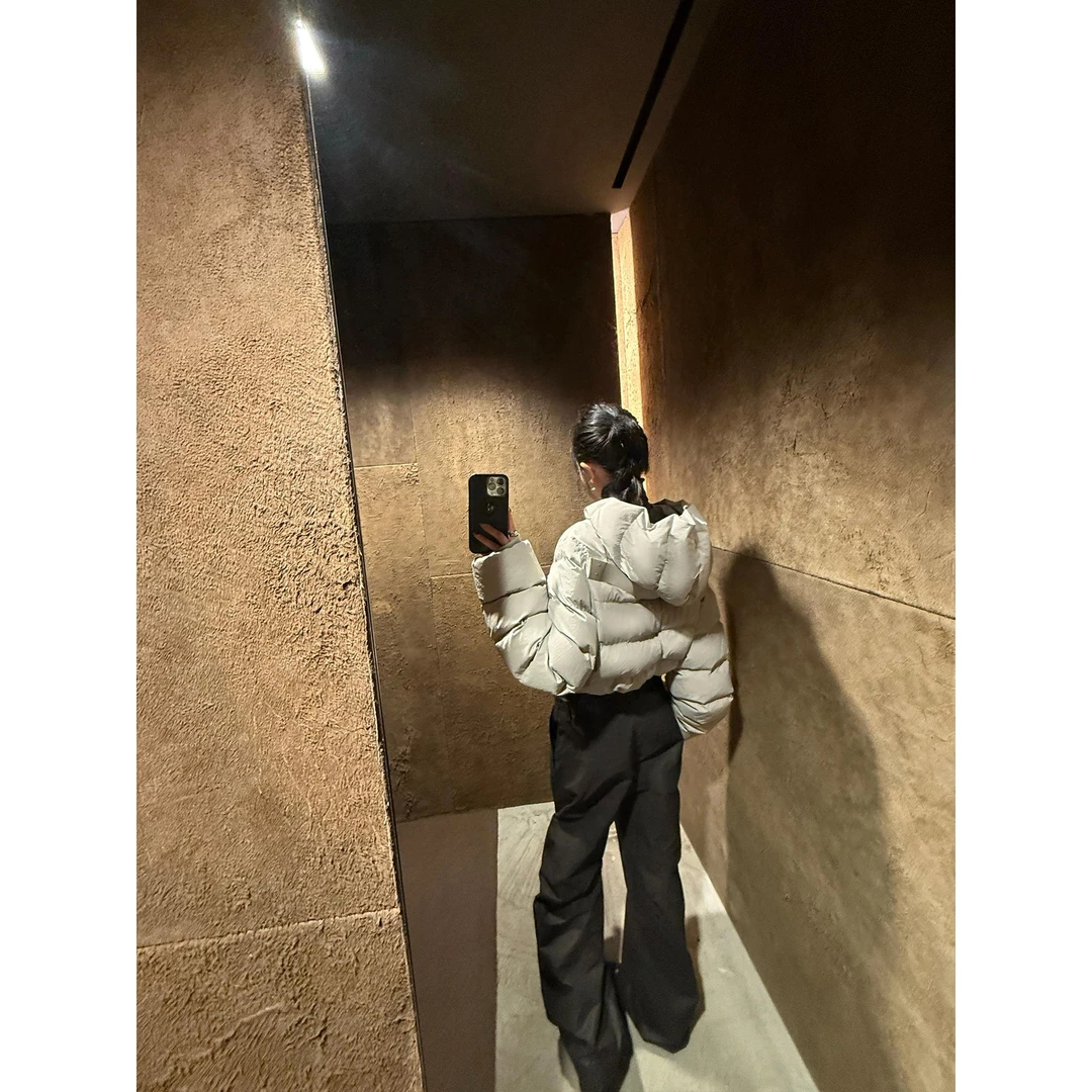 区区欧阳【私服!R*O肯豆同款】90白鸭绒短款连帽羽绒服加厚冬外套