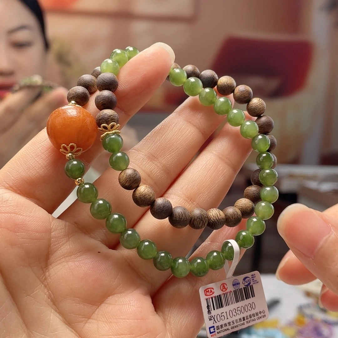 琥珀银S925镶嵌裸石手串