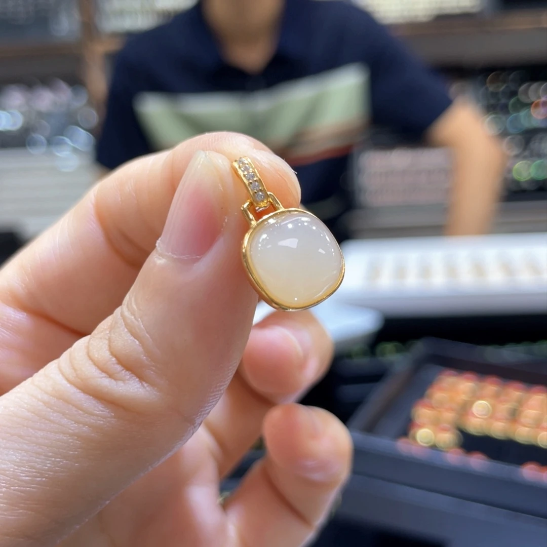 和田玉银S925镶嵌颈饰直径高18.5