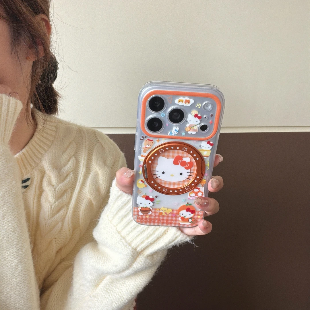 【贝贝壳】卡通橙子猫咪360支点气垫边条磁吸适用于苹果系列防摔