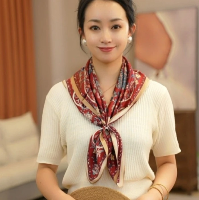 缎面方巾-繁花争艳 65cm丝巾 时尚 休闲