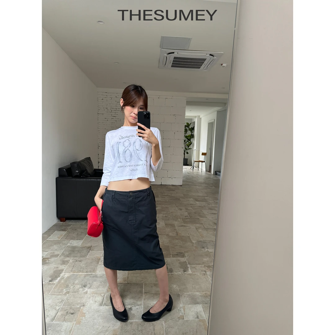 THESUMEY基础款a字半身裙女夏季25新款小个子简约休闲百搭中长裙